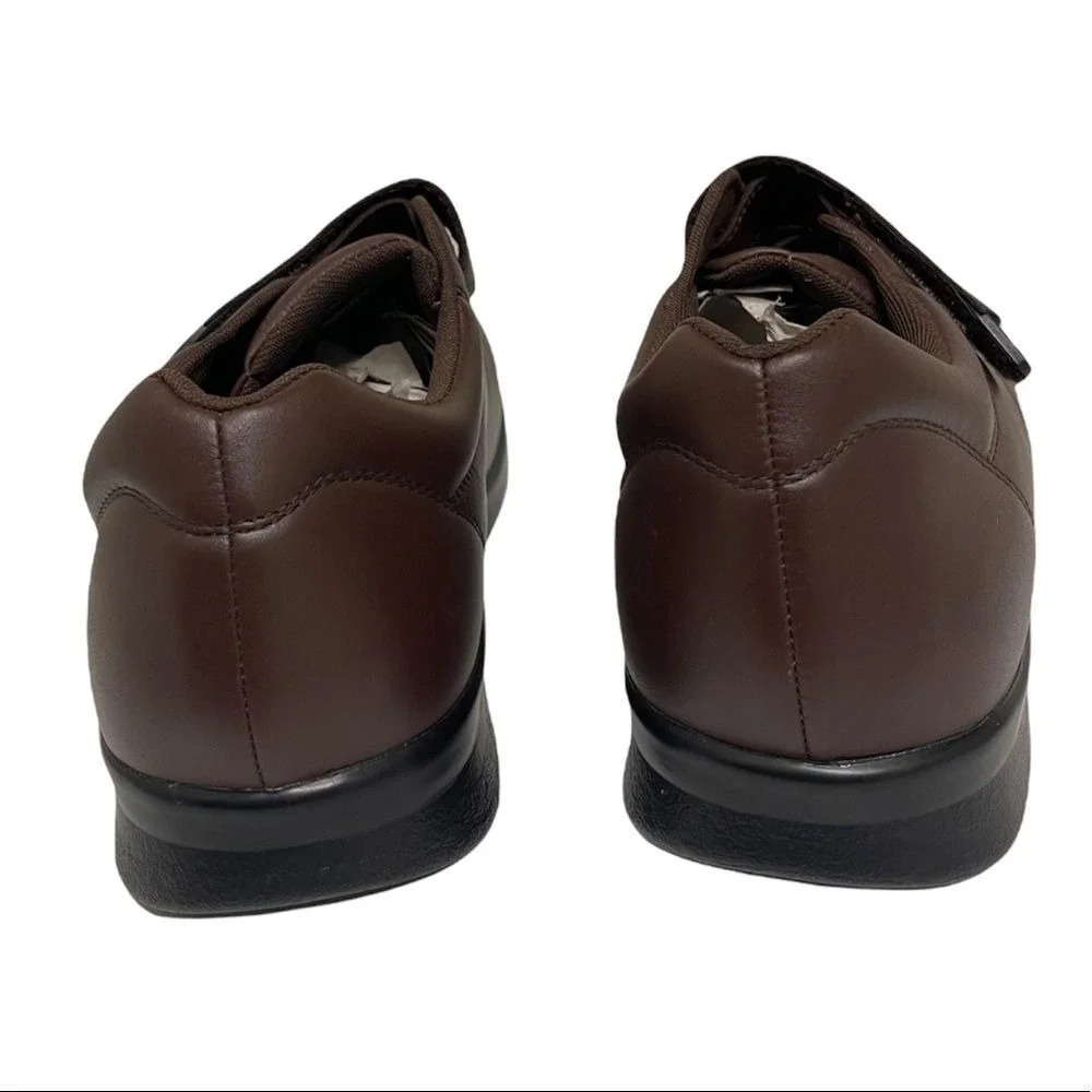 Propet LifeWalker Walking Shoes Men Brown Leather Hook &‎ Loop Comfort Sneakers